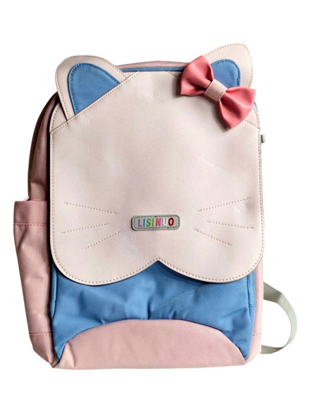 Lisinuo Girls Backpack Cat Ear Design Charms Pink Multi-Pocket School Bag Straps